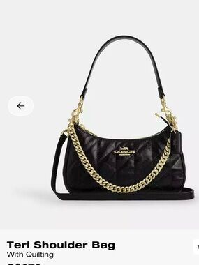 Coach Teri Quilted Shoulder Bag in Black with Gold Hardware